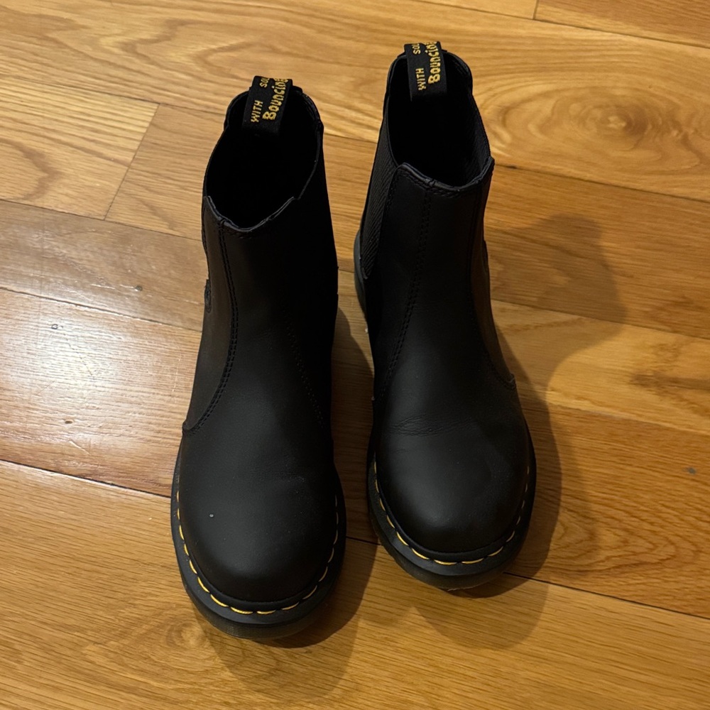 Dr. Martens Black Ankle Boots with Yellow Stitching